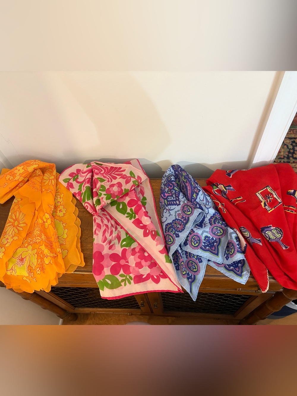 Bundle of 4 vintage silk/nylon scarves.